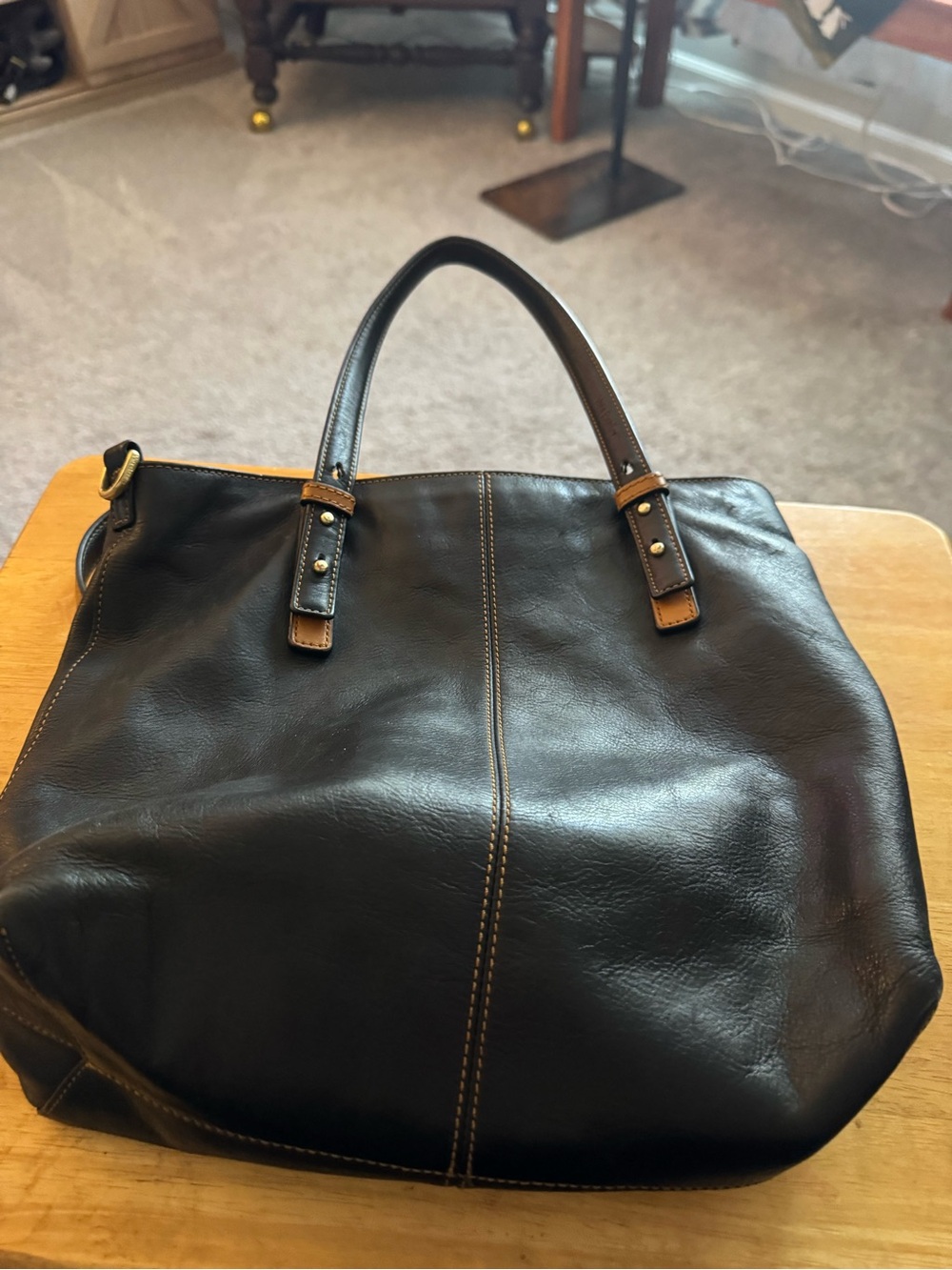 Vera Bradley Black Leather Tote with Tan Accents